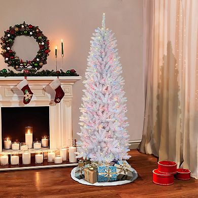 Puleo International Pre-Lit 6.5' Pencil White Fraser Fir Artificial Christmas Tree with 250 Lights