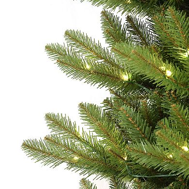 Puleo International Pre-Lit 7.5' Slim Fraser Fir Artificial Christmas Tree with 300 Multi-Function RGB Lights with Remote Sure-Lit Pole®