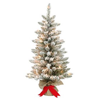 PULEO INTERNATIONAL Pre-Lit 3' Flocked Fraser Fir Artificial Christmas Tree with 70 Lights