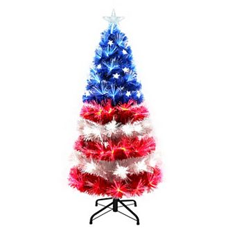 Puleo International Pre-Lit 4' Fiber Optic Patriotic Artificial Christmas Tree