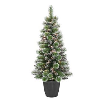 PULEO INTERNATIONAL Pre-Lit 4' Potted Glitter Artificial Christmas Tree with 70 Lights