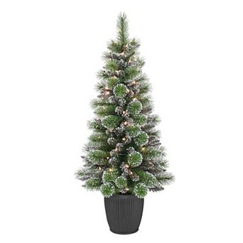 PULEO INTERNATIONAL Pre-Lit 4' Potted Glitter Artificial Christmas Tree with 70 Lights