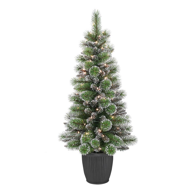 Puleo International Pre-Lit 4 Potted Glitter Artificial Christmas Tree wit