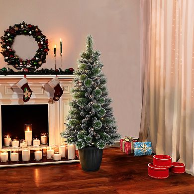 PULEO INTERNATIONAL Pre-Lit 4' Potted Glitter Artificial Christmas Tree with 70 Lights