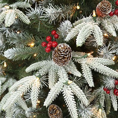 Puleo International Pre-Lit 7.5' Flocked Halifax Fir Artificial Christmas Tree with 700 Lights