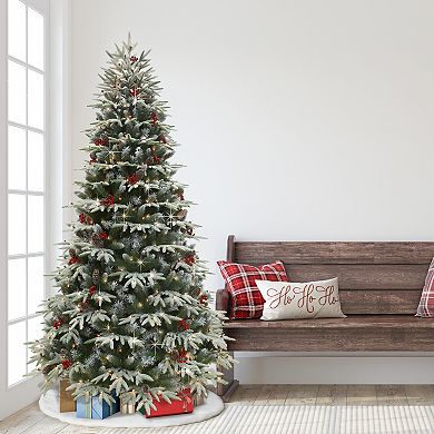 Puleo International Pre-Lit 7.5' Flocked Halifax Fir Artificial Christmas Tree with 700 Lights