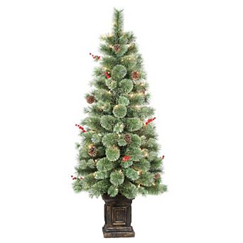 PULEO INTERNATIONAL Pre-Lit 4.5' Potted Natural Pine Artificial Christmas Tree with 70 Lights