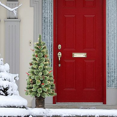 PULEO INTERNATIONAL Pre-Lit 4.5' Potted Natural Pine Artificial Christmas Tree with 70 Lights