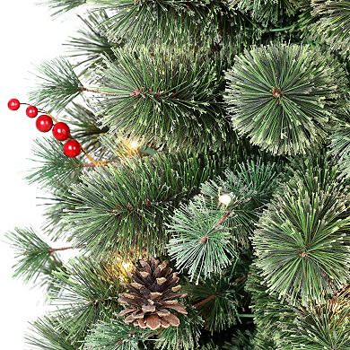 PULEO INTERNATIONAL Pre-Lit 4.5' Potted Natural Pine Artificial Christmas Tree with 70 Lights