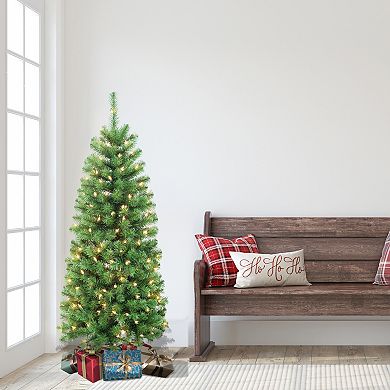 PULEO INTERNATIONAL Pre-Lit 4.5' Pencil Northern Fir Artificial Christmas Tree with 150 Lights
