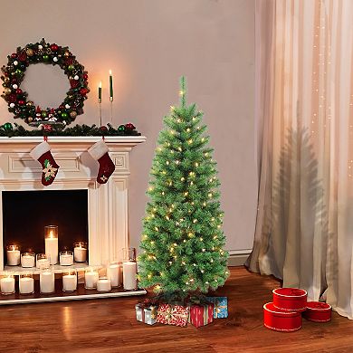 PULEO INTERNATIONAL Pre-Lit 4.5' Pencil Northern Fir Artificial Christmas Tree with 150 Lights