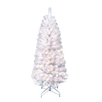 PULEO INTERNATIONAL Pre-Lit 4.5' White Pencil Northern Fir Artificial Christmas Tree with 150 Lights