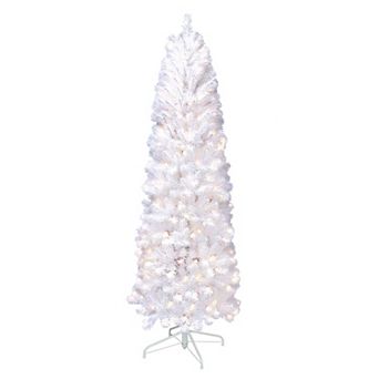 PULEO INTERNATIONAL Pre-Lit 6.5' White Pencil Northern Fir Artificial Christmas Tree with 250 Lights