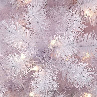 PULEO INTERNATIONAL Pre-Lit 6.5' White Pencil Northern Fir Artificial Christmas Tree with 250 Lights