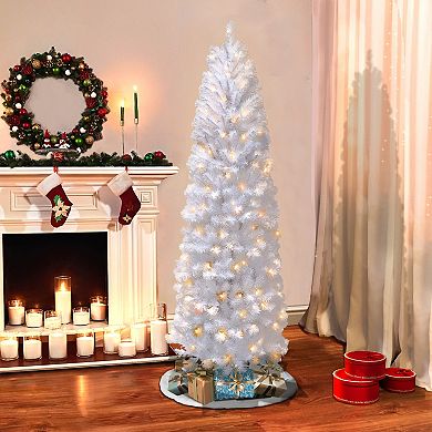 PULEO INTERNATIONAL Pre-Lit 7.5' White Pencil Northern Fir Artificial Christmas Tree with 350 Lights