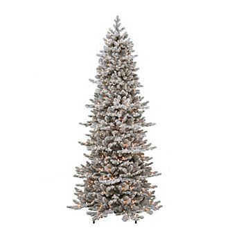 PULEO INTERNATIONAL Pre-Lit 7.5' Slim Flocked Royal Majestic Douglas Spruce Artificial Christmas Tree with 500 Lights