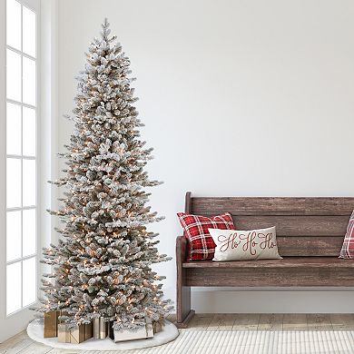 Puleo International Pre-Lit 7.5' Slim Flocked Royal Majestic Douglas Spruce Artificial Christmas Tree with 500 Lights