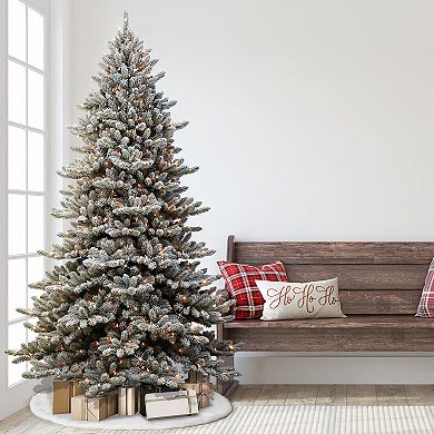 PULEO INTERNATIONAL Pre-Lit 9' Flocked Royal Majestic Fir Artificial Christmas Tree with 800 Lights