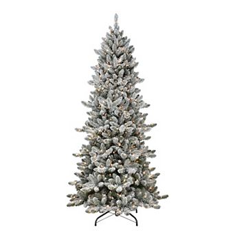 PULEO INTERNATIONAL Pre-Lit 7.5' Slim Flocked Royal Majestic Spruce Artificial Christmas Tree
