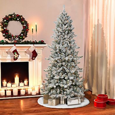 Puleo International Pre-Lit 7.5' Slim Flocked Royal Majestic Spruce Artificial Christmas Tree