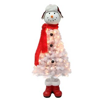PULEO INTERNATIONAL Pre-Lit 4' Snowman Artificial Christmas Tree with 100 Lights