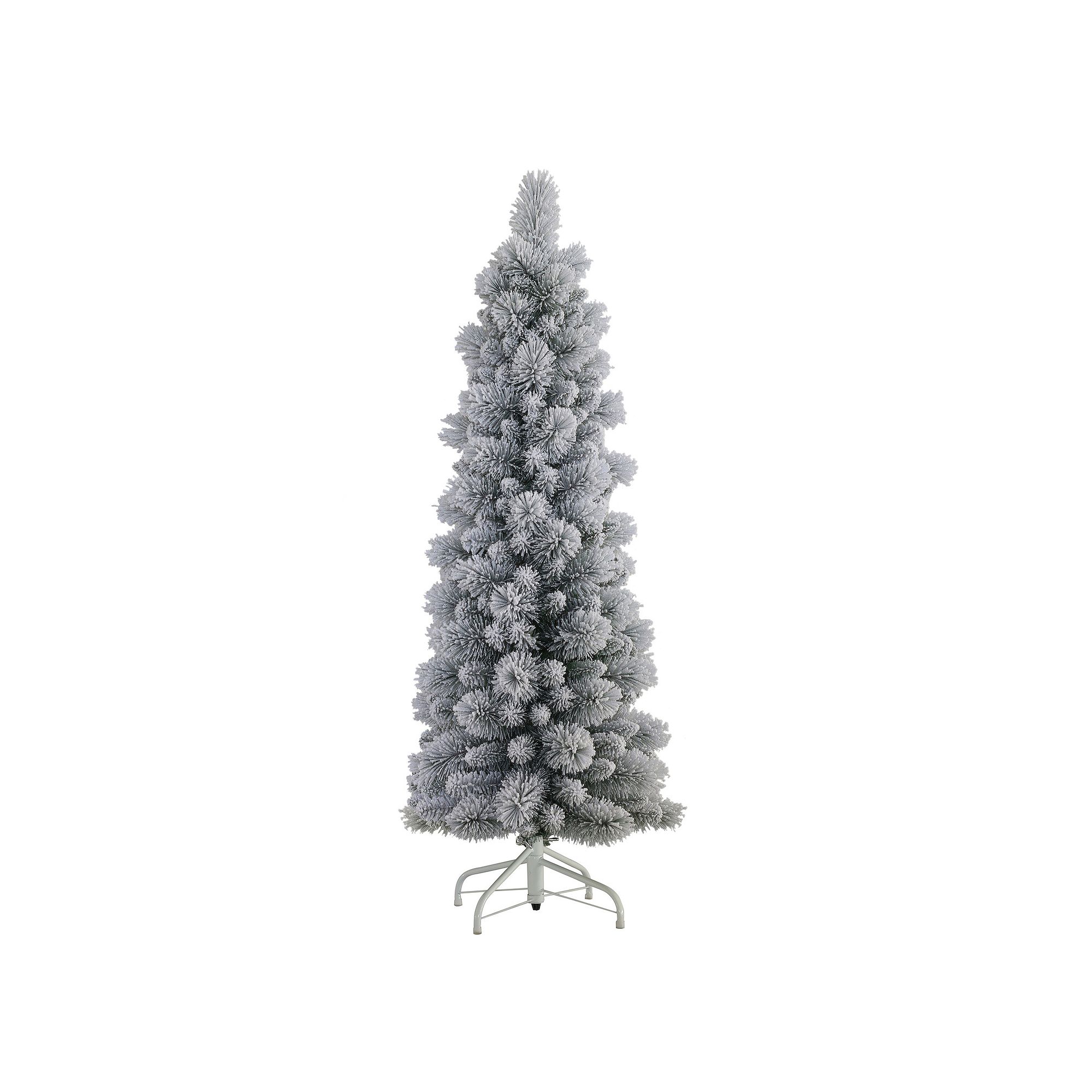 PULEO INTERNATIONAL 4.5 Flocked Pencil Artificial Christmas Tree with Stan