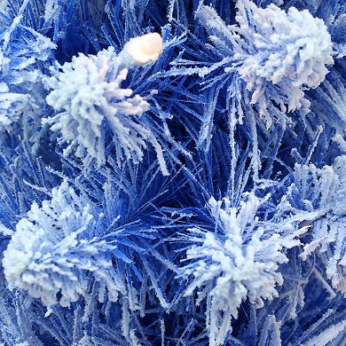 PULEO INTERNATIONAL Pre-Lit 4.5' Flocked Fashion Blue Pencil Artificial Christmas Tree with 100 Lights