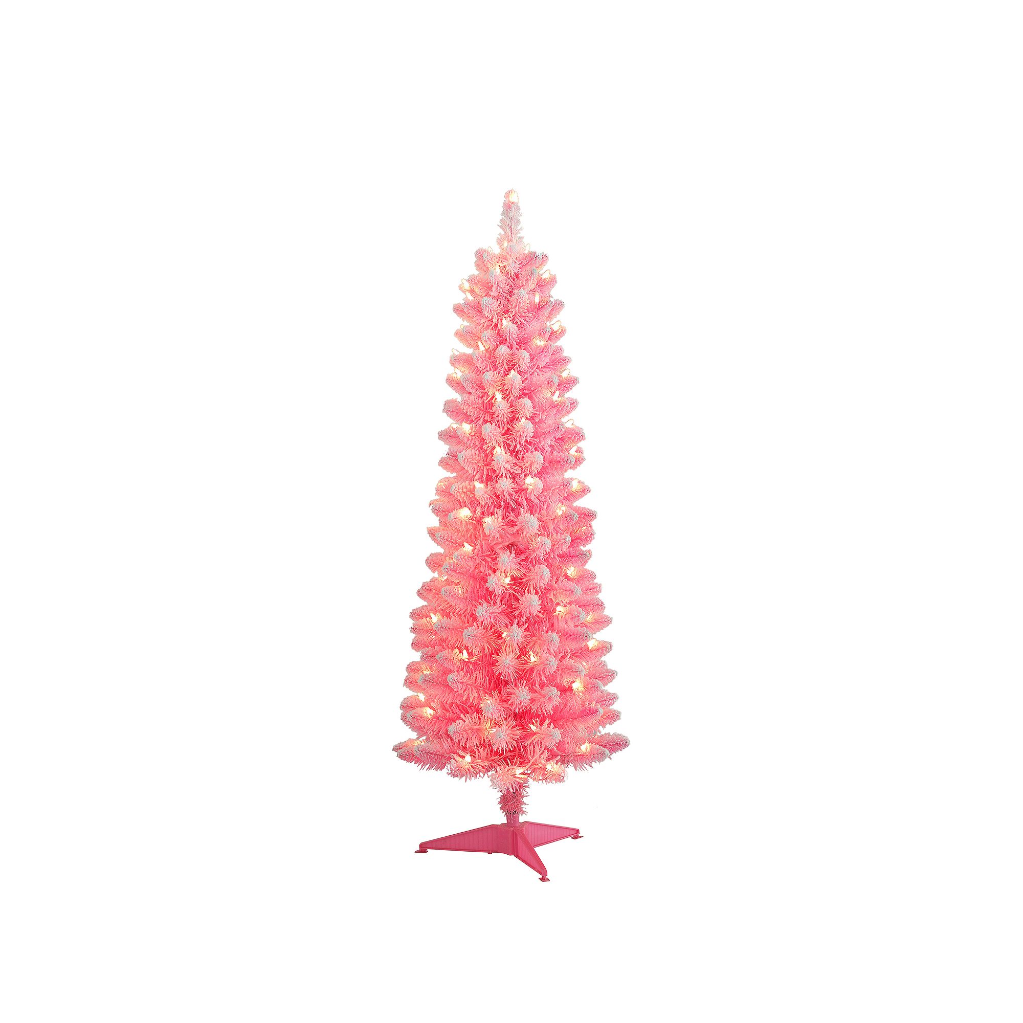 PULEO INTERNATIONAL Pre-Lit 4.5 Flocked Fashion Pink Pencil Artificial Chr