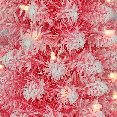 PULEO INTERNATIONAL Pre-Lit 4.5' Flocked Fashion Pink Pencil Artificial Christmas Tree with 100 Lights