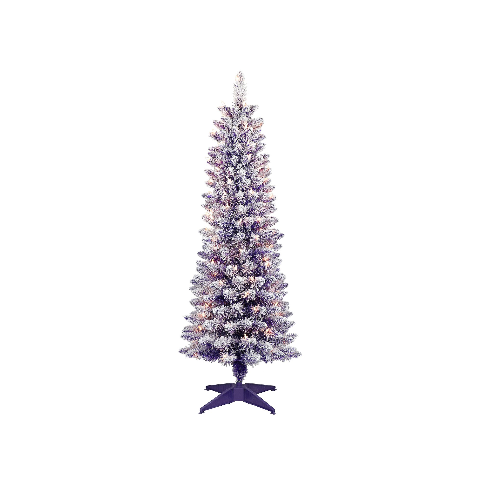 PULEO INTERNATIONAL Pre-Lit 4.5 Flocked Fashion Purple Pencil Artificial C