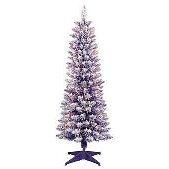 PULEO INTERNATIONAL Pre-Lit 4.5' Flocked Fashion Purple Pencil Artificial Christmas Tree with 100 Lights