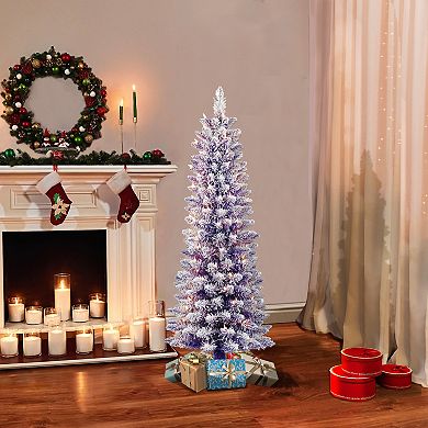 PULEO INTERNATIONAL Pre-Lit 4.5' Flocked Fashion Purple Pencil Artificial Christmas Tree with 100 Lights