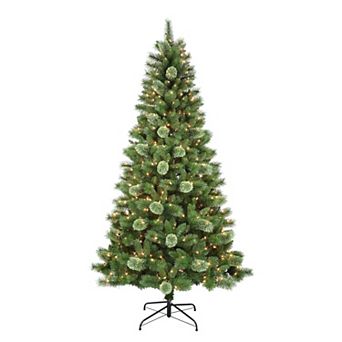 PULEO INTERNATIONAL Pre-Lit 7.5' Western Pine Artificial Christmas Tree with 600 Lights