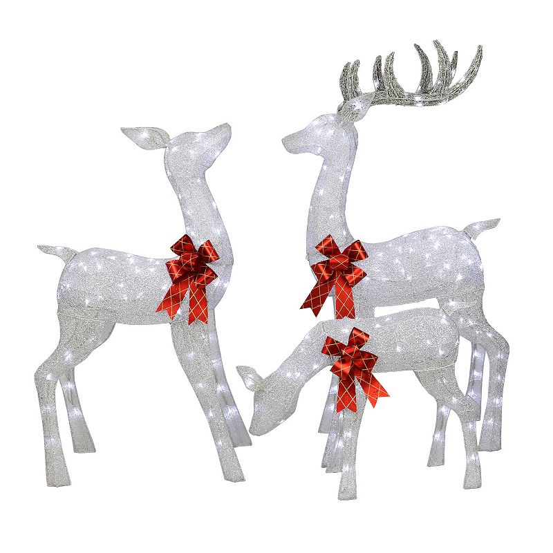 Puleo International 3-Piece Outdoor Christmas Lighted Deer Family, Green