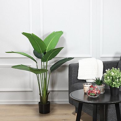 PULEO INTERNATIONAL 45.5"Artificial Travelers Palm Tree with 8 Leaves In Black Plastic Pot