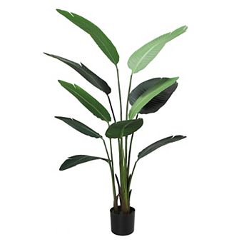 PULEO INTERNATIONAL 63" Artificial Travelers Palm Tree with 10 Leaves in Black Plastic Pot