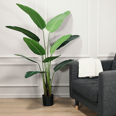 Puleo International 63" Artificial Travelers Palm Tree with 10 Leaves in Black Plastic Pot