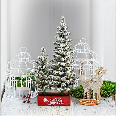 PULEO INTERNATIONAL 2' & 3' Potted Flocked Artificial Pencil Christmas Trees with 50 Warm White LED Rice Lights