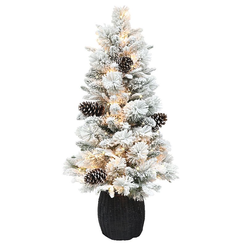 Puleo International 3.5 Pre-Lit Flocked Artificial Christmas Tree with 35 