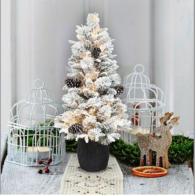 PULEO INTERNATIONAL 3.5' Pre-Lit Flocked Artificial Christmas Tree with 35 UL-Listed Clear Incandescent Lights