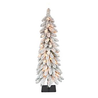 PULEO INTERNATIONAL 4' Pre-Lit Flocked Alpine Pencil Artificial Christmas Tree with 50 UL-Listed Clear Incandescent Lights