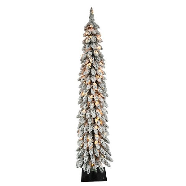 Puleo International 6' Pre-Lit Flocked Alpine Pencil Artificial ...