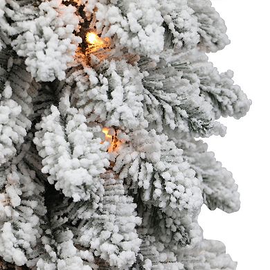 PULEO INTERNATIONAL 6' Pre-Lit Flocked Alpine Pencil Artificial Christmas Tree with 100 UL-Listed Clear Incandescent Lights