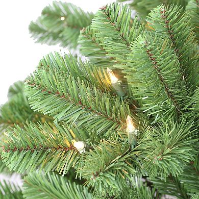 PULEO INTERNATIONAL 7.5' Pre-Lit Vermont Spruce Artificial Christmas Tree with Sure-Lit Pole® and 550 UL-Listed Clear Incandescent Lights