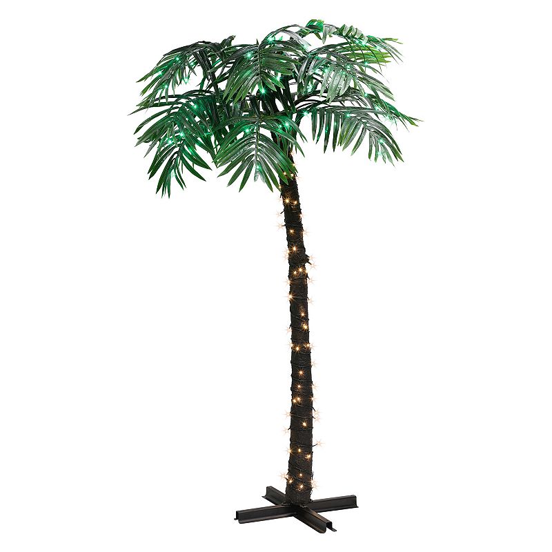PULEO INTERNATIONAL 8' Pre-Lit Palm Tree with 192 Green & Warm White LED Lights