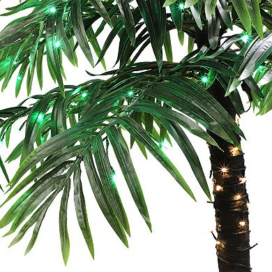 PULEO INTERNATIONAL 8' Pre-Lit Palm Tree with 192 Green & Warm White LED Lights
