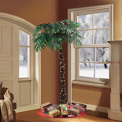 PULEO INTERNATIONAL 8' Pre-Lit Palm Tree with 192 Green & Warm White LED Lights