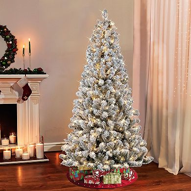 Puleo International 6.5' Pre-lit Flocked Virginia Pine Artificial Christmas Tree with 300 UL-Listed Clear Incandescent Lights