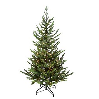 PULEO INTERNATIONAL 4.5' Pre-Lit Natural Fir Artificial Christmas Tree with Insta-Shape® Memory Wire and 250 UL-Listed Clear Incandescent Lights