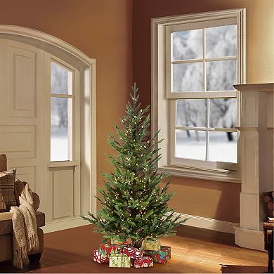 PULEO INTERNATIONAL 4.5' Pre-Lit Natural Fir Artificial Christmas Tree with Insta-Shape® Memory Wire and 250 UL-Listed Clear Incandescent Lights